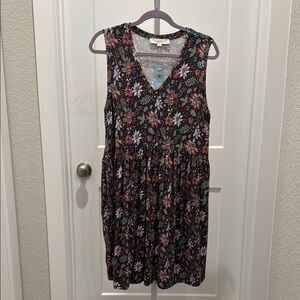 NWT LOFT Orange and Green Floral Sleeveless V-Neck Dress MP